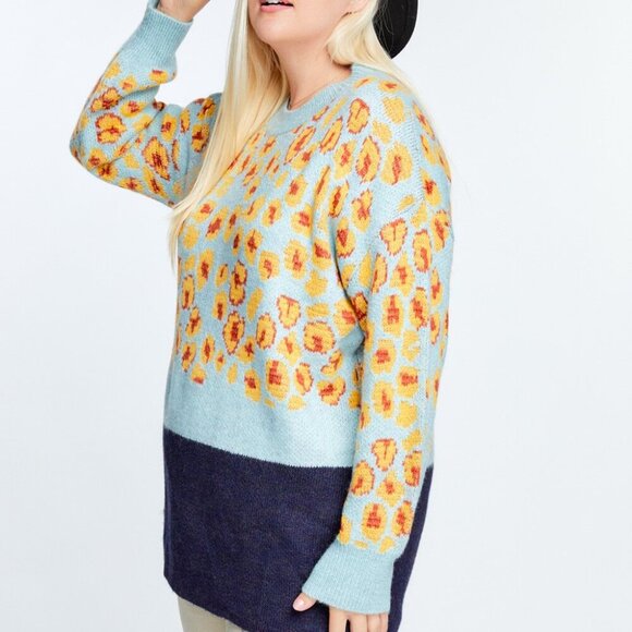 DAVI & DANI PRINTED ROUND NECK LONG SLEEVE LOOSE SWEATER SIZE LARGE - Picture 4 of 8